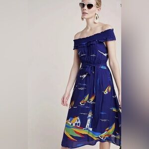 48 of 52 Conversations Anthropologie off shoulder nautical lighthouse dress sz 4
